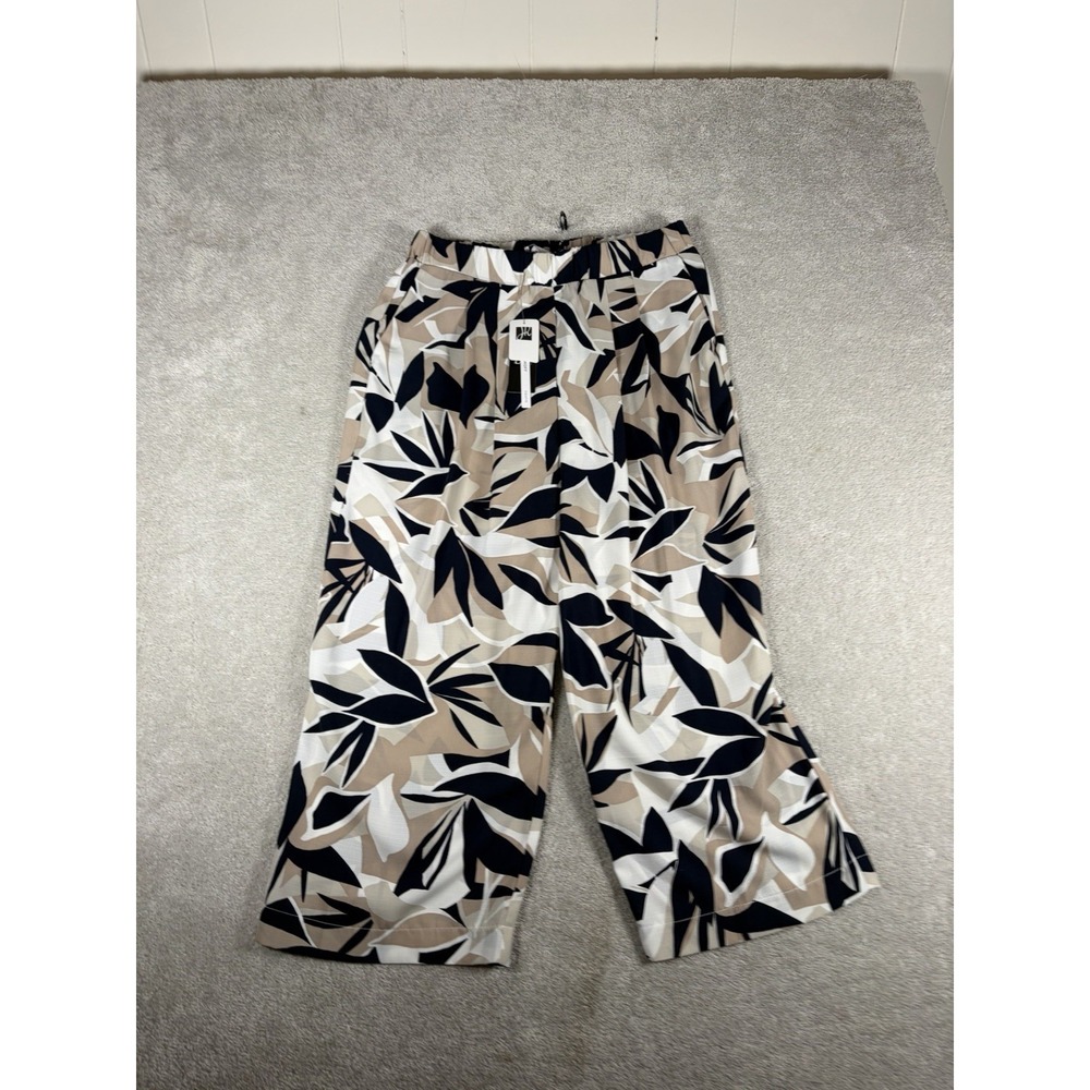 NWT Joseph Ribkoff Vanilla/Multi Tropical Print Pleated‎ Culotte Pants 251072 12
